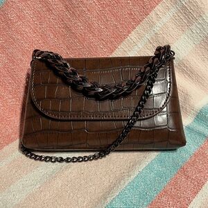 ALDO Cognac Brown Croc-Embossed Mini Bag w/Gunmetal Tone Crossbody Chain